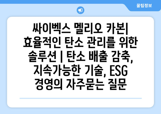 싸이벡스 멜리오 카본| 효율적인 탄소 관리를 위한 솔루션 | 탄소 배출 감축, 지속가능한 기술, ESG 경영